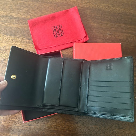 Carolina Herrera Black Embossed Wallet with Red Accents - Picture 2 of 2